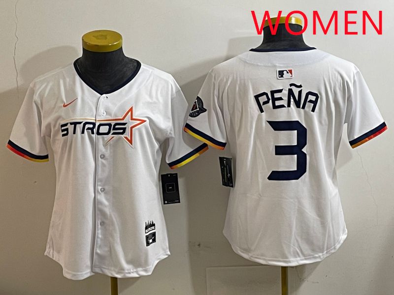 Women Houston Astros #3 Pena White three generations Joint Name Nike 2025 MLB Jersey style 1